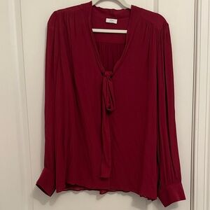 Aritzia Rococo Burgundy Tie-Neck Blouse